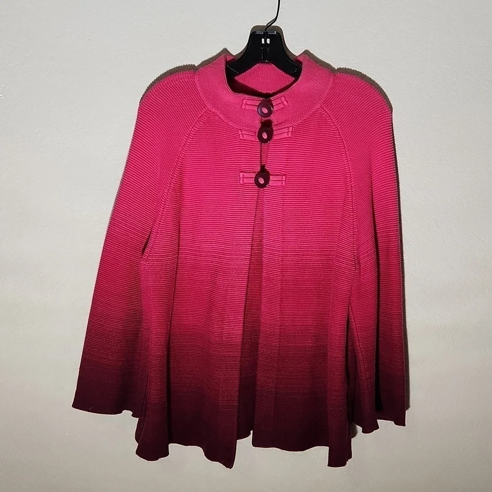 Jones New York Cardigan Womens Size XL Sweater Button Knit Cotton Gradiant Pink